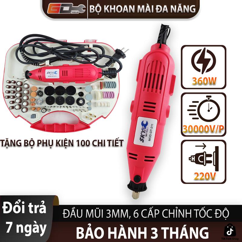 [TẶNG BỘ PHỤ KIỆN 100 CHI TIẾT] Máy mài khoan cắt đa năng, máy lũa cây, điêu khắc XH211 công suất 360w, mũi 3 ly, bộ phụ kiện đầy đủ