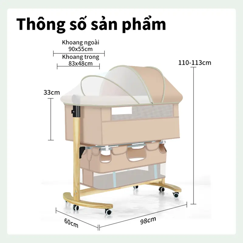 Nôi Cho Bé Sử Dụng Chân Gỗ Cao Cấp Thiết Kế Tinh Tế Mang Đến Sự Bền Đẹp và Thoải Mái Cho Giấc Ngủ Của Bé Voi 1