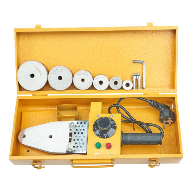 Máy hàn ống nhiệt có điều chỉnh nhiệt độ SF163 800W từ 20-63mm, máy hàn ống nước nóng 2 lỗ hàn, đèn báo nhiệt độ kèm 6 đầu hàn