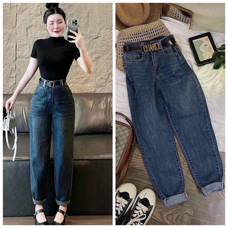 [BigSize 55kg-88kg] Quần Baggy BigSize Màu Xanh Đậm Trơn Râu Mèo, Lưng Cao, Ko Co Giãn Women Pants Jean Nữ