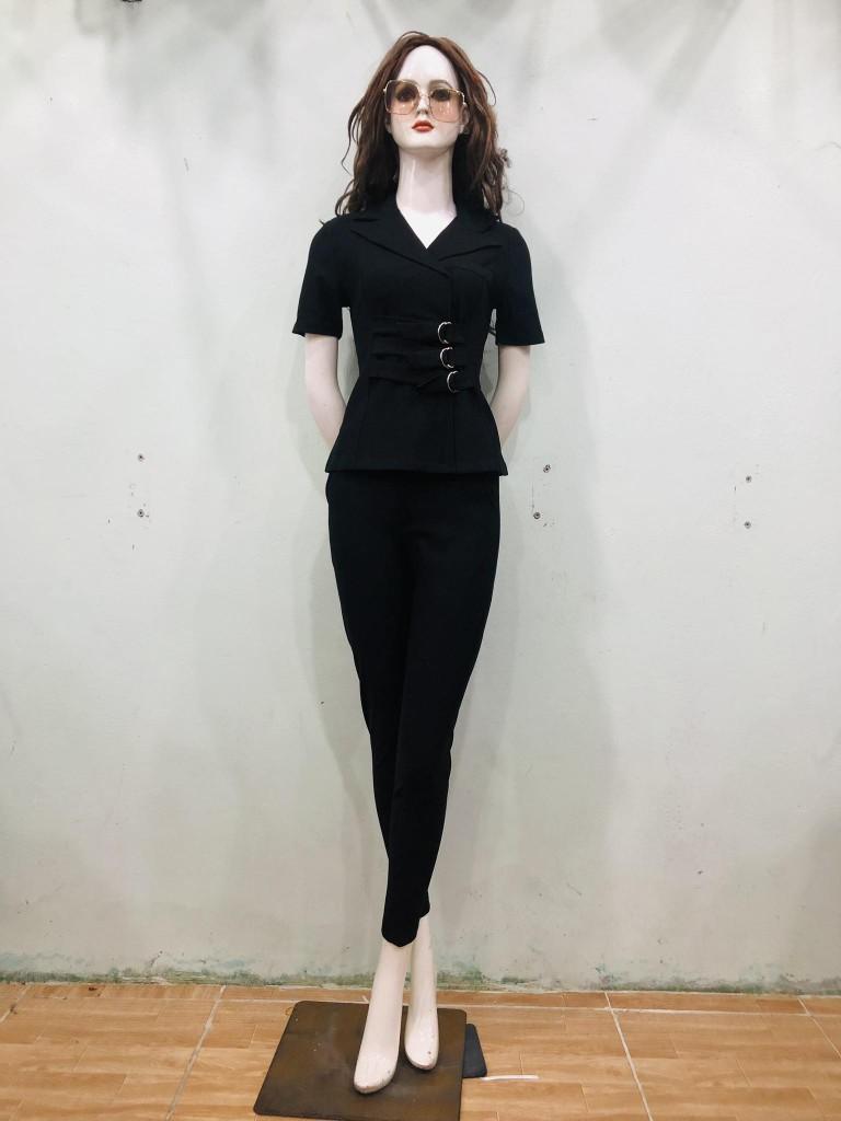 Product Introduction of Sét Bộ Cao Cấp  Thiết Kế Dạng Vét Có Khoen Eo Dây Kéo Sau Lưng Quần Dài Dây Kéo Nút Gài Phom Ôm Và Phom Loe Dành Cho Nữ Áo Thun Women Kem Kaki Nhung Top Polo 11