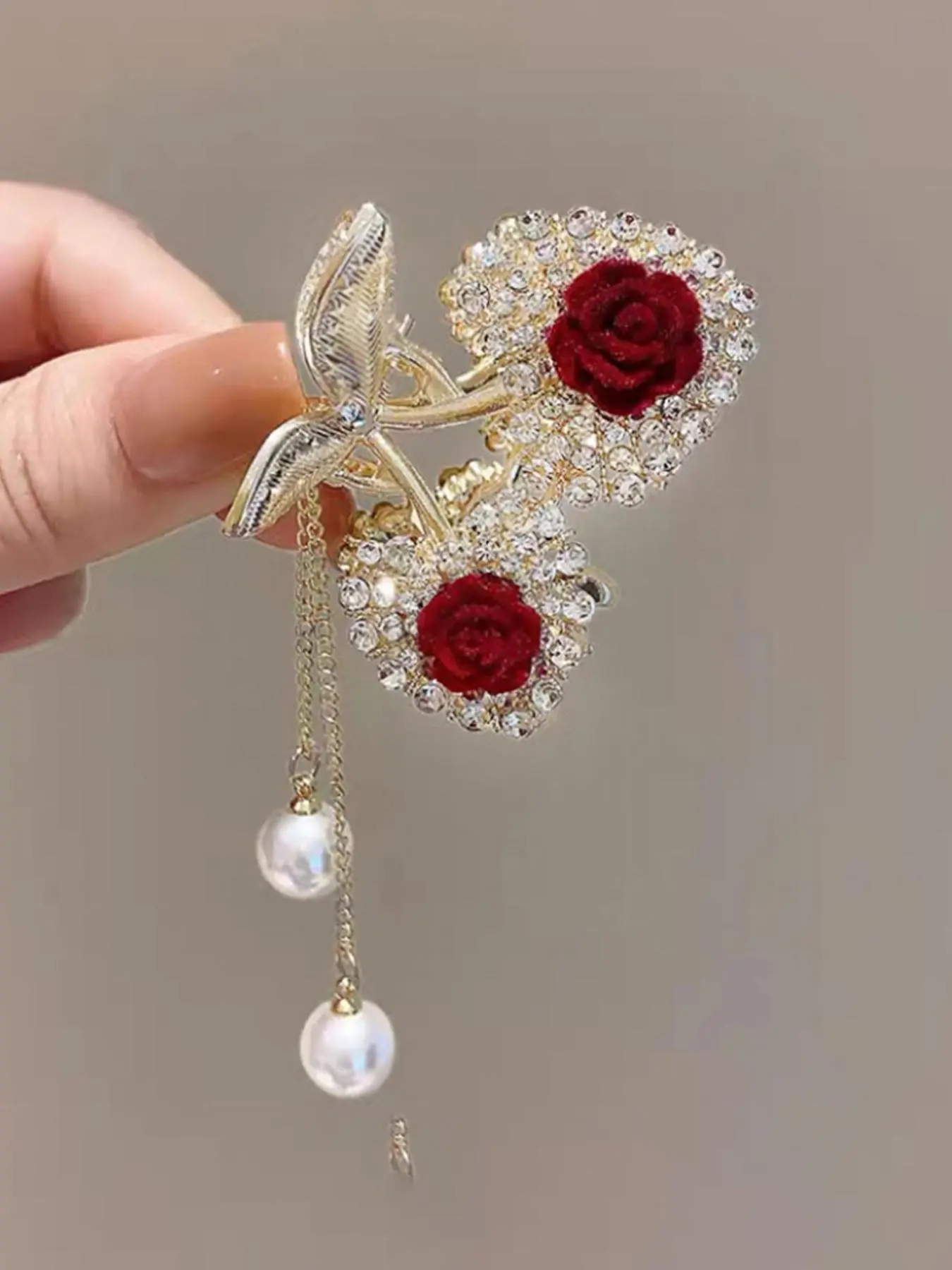 Elegant Faux Pearl & Flower Decorated Hair Claw, Rhinestone Tassel Decor Hair Accessories for Women & Girls, Cute Lovely Hairwear for Daily Used