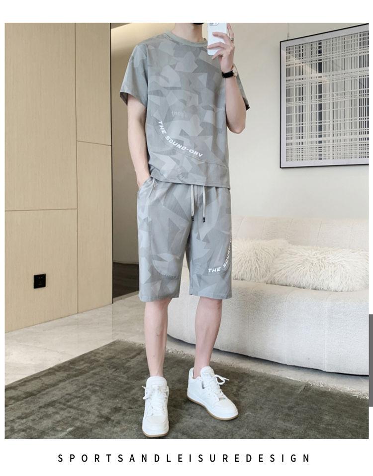 Product Introduction of Wolf Warrior Family Summer Ice Silk Casual Set Men's Short Sleeve T-Shirt Trendy Stylish Sportswear Shorts Two-Piece Set Sneakers 39
