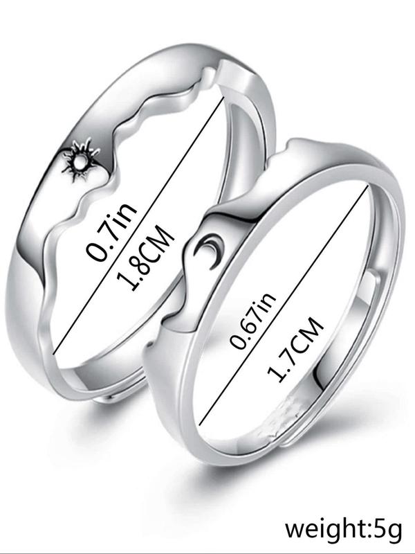1 Pair Unisex Star & Moon Design Cuff Ring, Casual Trendy Promise Matching Ring, Fashionable Engagement Ring Jewelry for Daily & Party Decoration 5