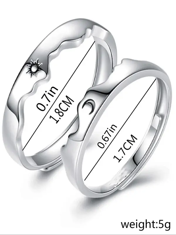 1 Pair Unisex Star & Moon Design Cuff Ring, Casual Trendy Promise Matching Ring, Fashionable Engagement Ring Jewelry for Daily & Party Decoration 5