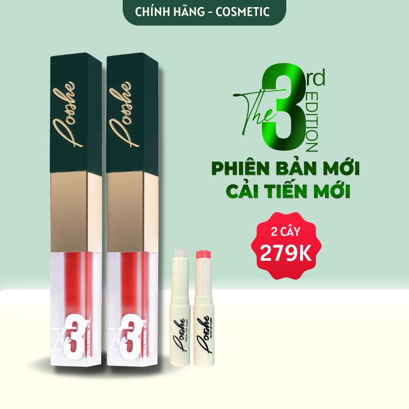 COMBO 2 Cây Son Kem Lì 2 Đầu Posshe TẶNG Sáp Dưỡng Môi Và Sáp Tẩy Trang Posshe Chính Hãng