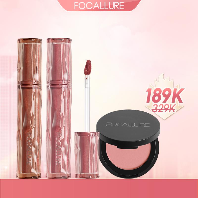 【3PCS Combo FOCALLURE Son Kem Nhung Pro-blur Airy Velvety + Phấn Má Hồng