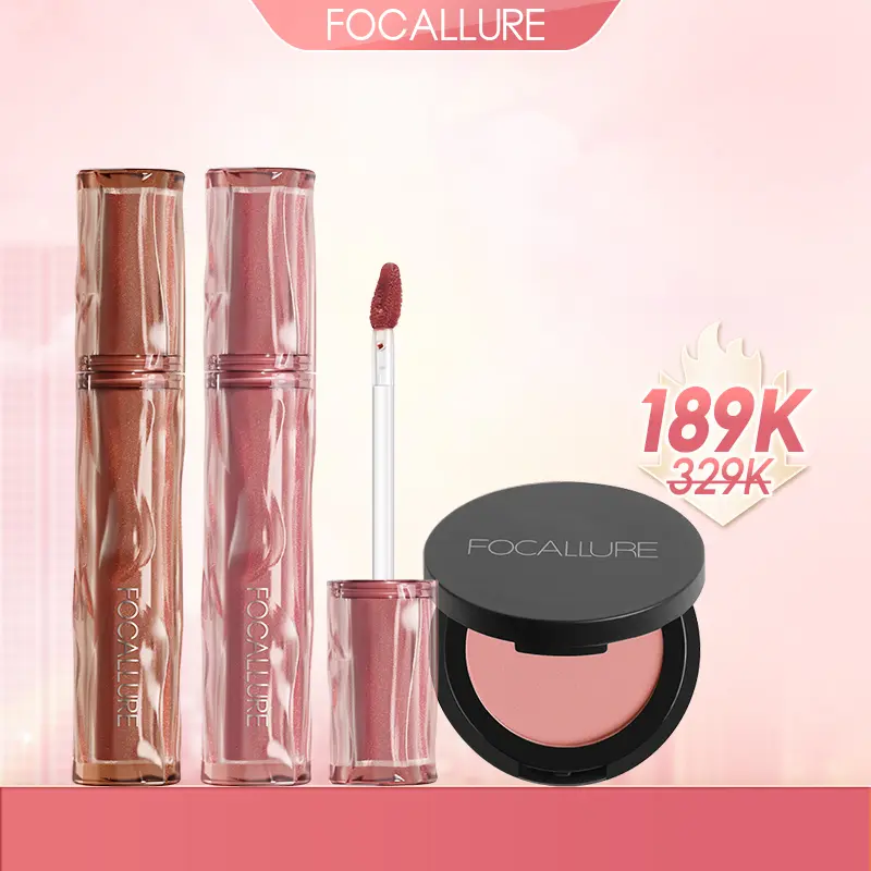 【3PCS】Combo FOCALLURE Son Kem Nhung Pro-blur Airy Velvety + Phấn Má Hồng 0