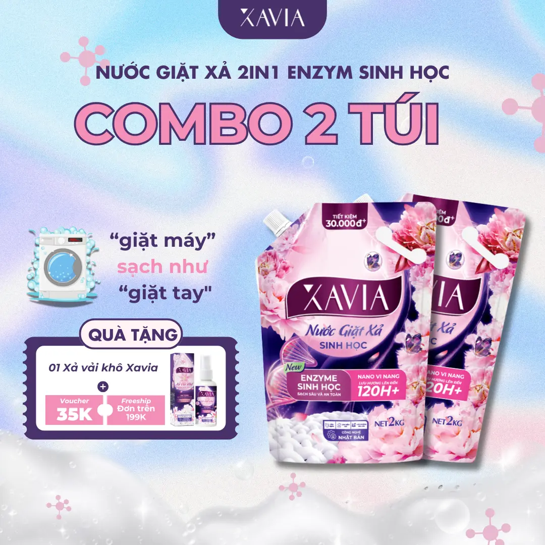 [MUA 2 TẶNG 1] 2 Nước Giặt Xả 2in1 Enzym Sinh Học XAVIA Toả Hương 120H+ 2L + 1 Xả Vải Khô, Sạch Sâu An Toàn, Lưu Hương Dài Lâu, Bảo Vệ Môi Trường