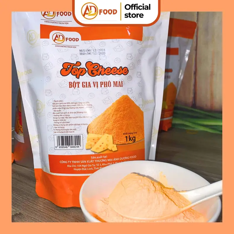 100g Bột phô mai Top Chese vị mặn ADFOOD - màu cam đậm, dùng để lắc khoai tây chiên, gà rán, bắp rang bơ, pha chế cùng nước sốt hoặc rắc trực tiếp lên món ăn đã chế biến.... 4
