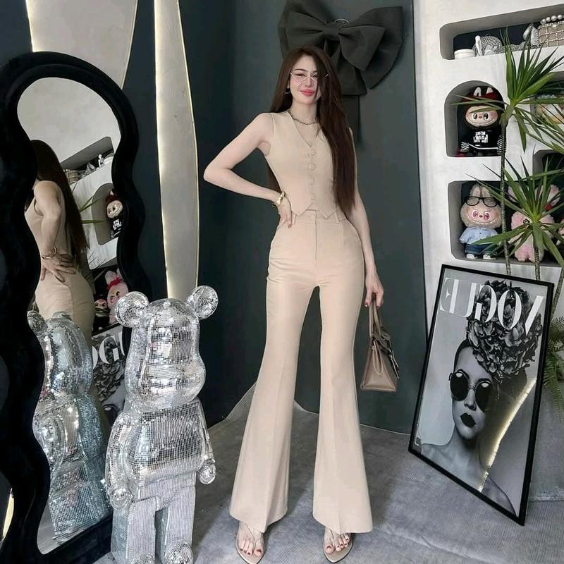 sét áo ghi lê sat nách +  quần ống loe ( dai quần 102 cm) đi tiệc. di làm sang chảnh. Top Nữ Women Ong Nhung Kem 3