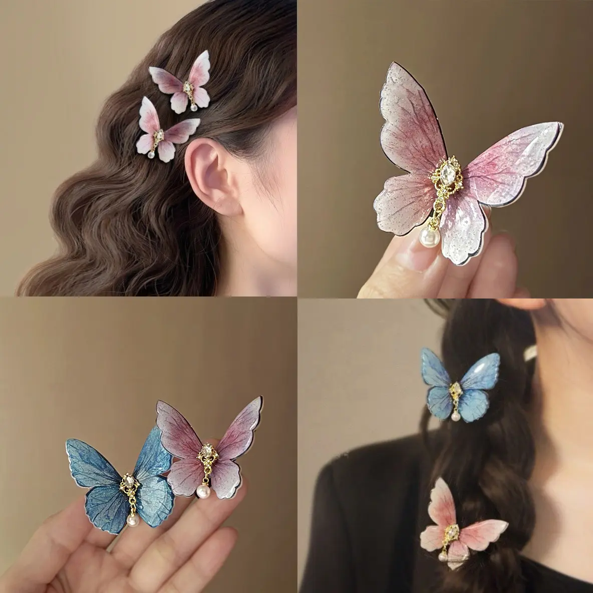 Retro High-Grade Simulation Butterfly Barrettes Super Fairy Sweet Girl's Hair Hoop claw  clips