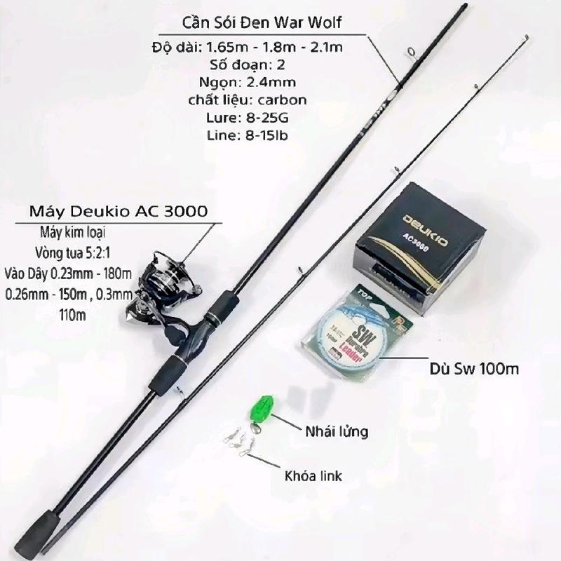 Combo bộ cần lure Sói Đen kèm máy giá rẻ - cần câu lure máy đứng deukio AC và phụ kiện giá rẻ Đi Câu Câu Cá Bắt Cá Fishing Fish Nam cần  lure yumingbu cần  câu cần  câu