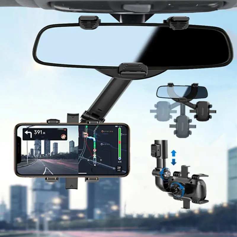 Car Rearview Mirror Phone Holder, 360 Degree Rotatable Car Phone Navigation Bracket, Rearview Mirror Mount, Universal Car Interior Accessories For Most Smartphones