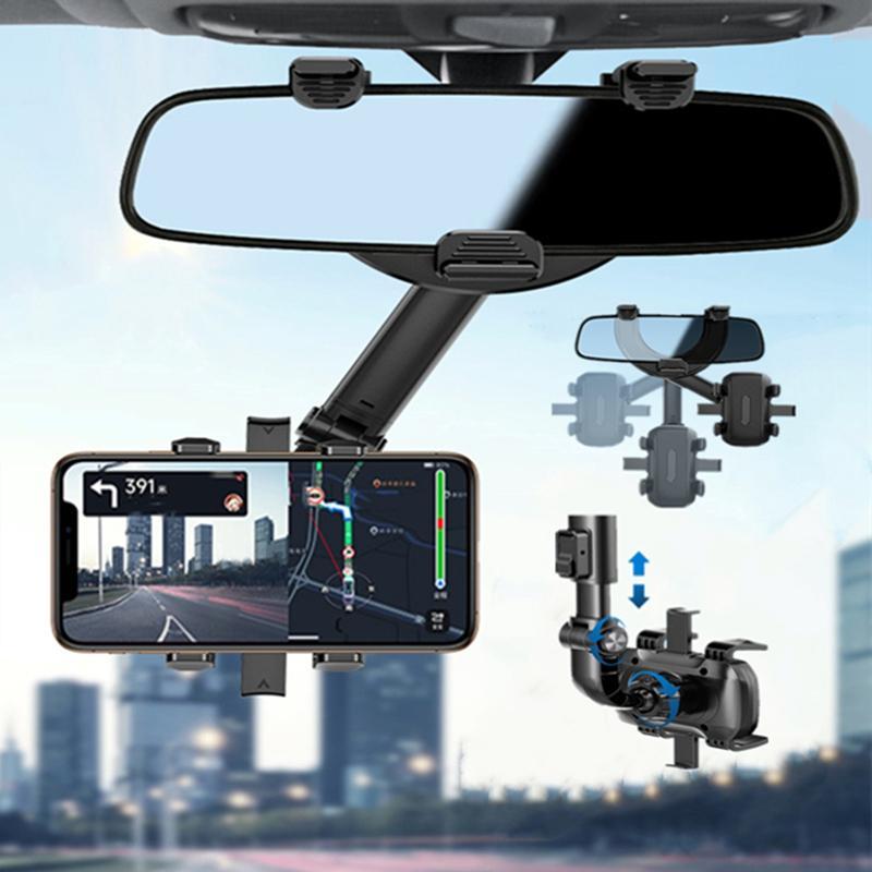 Car Rearview Mirror Phone Holder, 360 Degree Rotatable Car Phone Navigation Bracket, Rearview Mirror Mount, Universal Car Interior Accessories For Most Smartphones 0