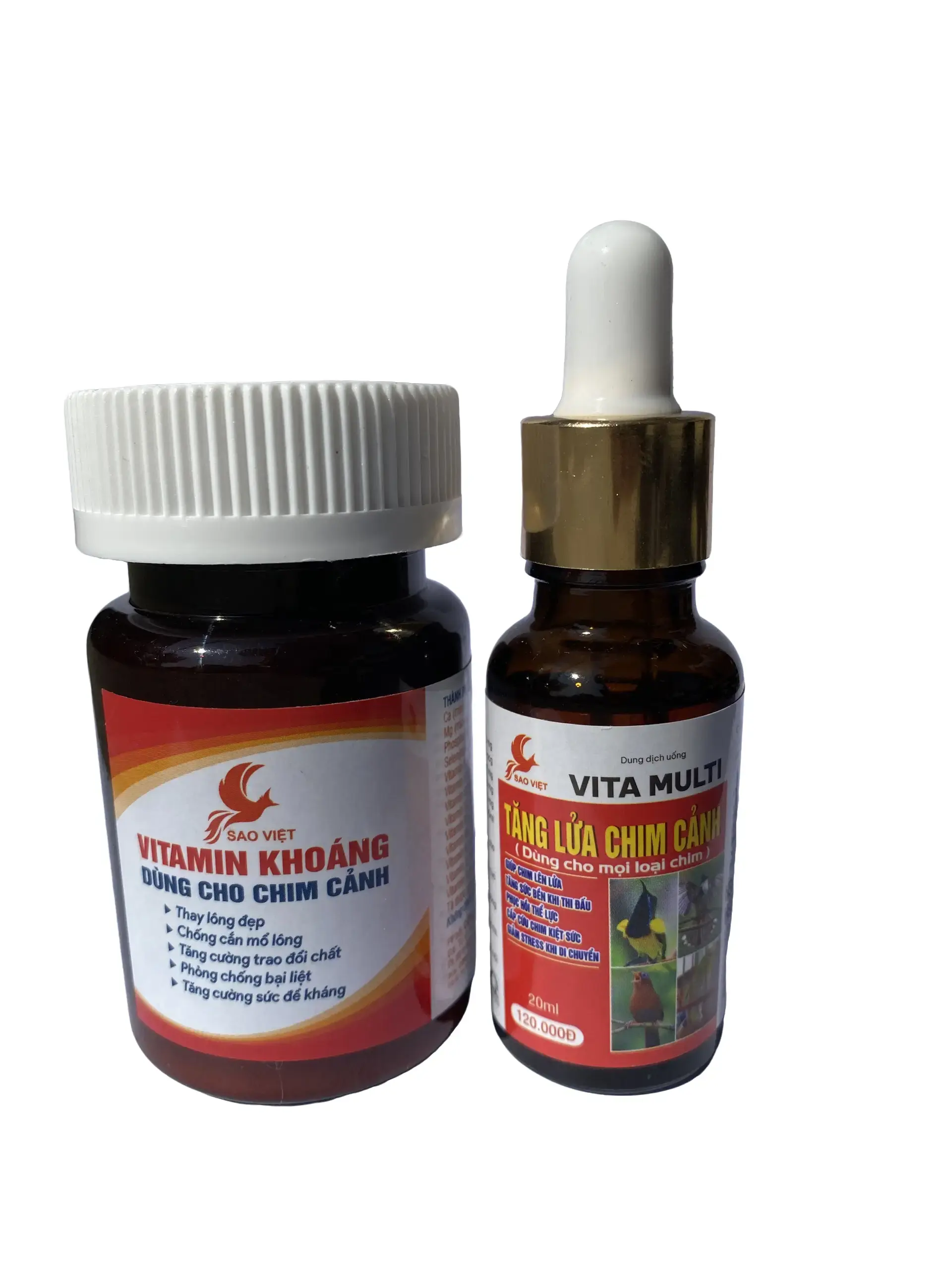 Combo: 1 Lọ Khoáng Vitamin Sao Việt (50g) + 1 Lọ Tăng Lửa Sao Việt (20ml) - Cung cấp vitamin và trợ lực cấp tốc cho chim cảnh