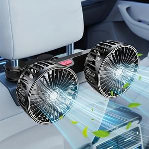 2ヘッド車載USBファン、360°回転対応、強力送風＆静音設計、車内・家庭兼用クリップ式ミニファン