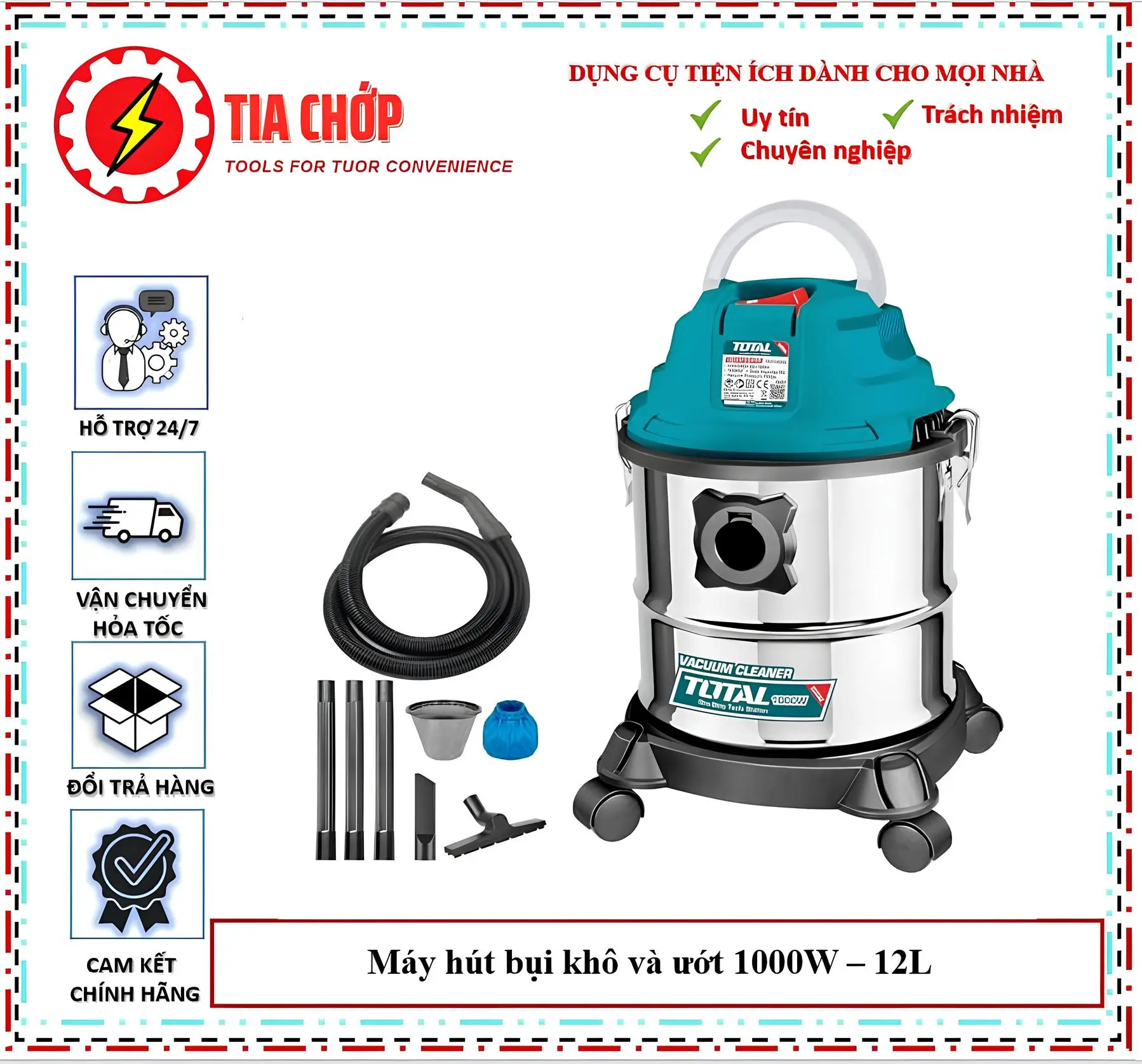 Máy hút bụi khô và ướt 1000W-12L TVC12202 làm sạch đa năng