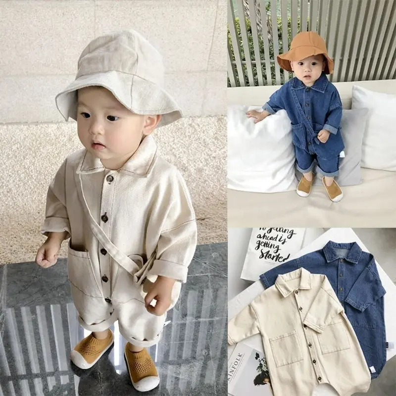 Áo Jumpsuit Quần Denim, Cho Trẻ Sơ Sinh Và Trẻ Mới Biết Đi, Phong Cách Mùa Xuân Và Mùa Thu, Dài Tay, Phong Cách Bảo Hộ Lao Động Áo Liền Quần Denim, Thích Hợp Cho Bé Em Tập Bò, Cho Bé Trai Và Bé Gái, Xu Hướng Denim 1