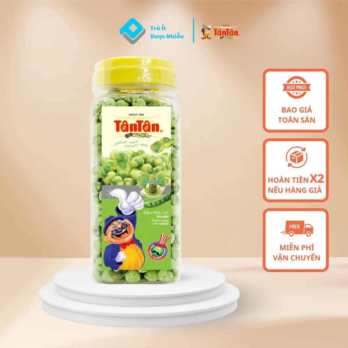 Đậu Hòa Lan Wasabi Tân Tân Vị Mù Tạt Giòn Cay - Hũ 190g