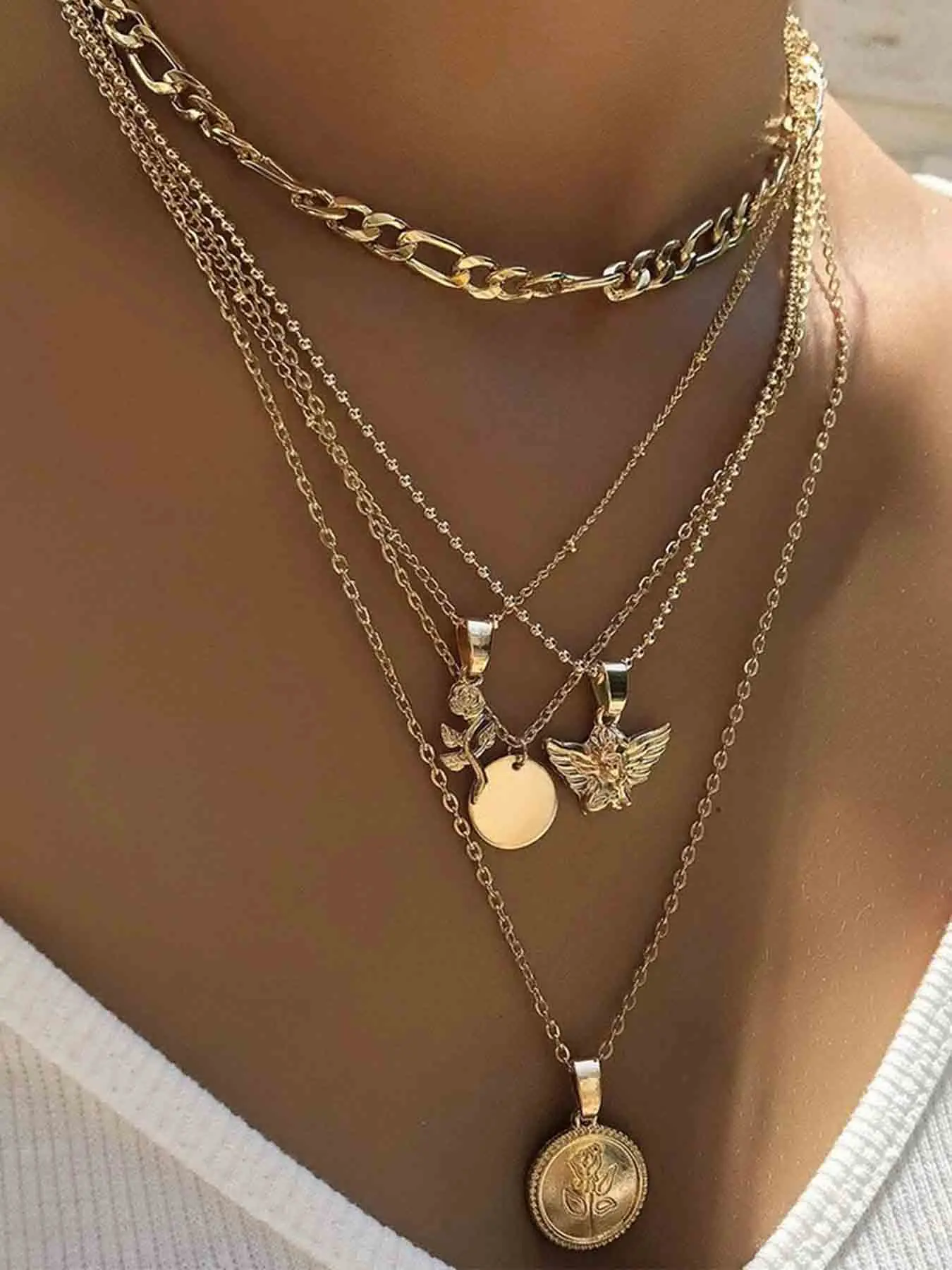 Women's Elegant Layer Necklace, Fashion Flower & Angel Design Pendant Necklace, Casual Jewelry for Party, Daily Clothing Decor, Trendy All-match & Exquisite Jewelry for Gift