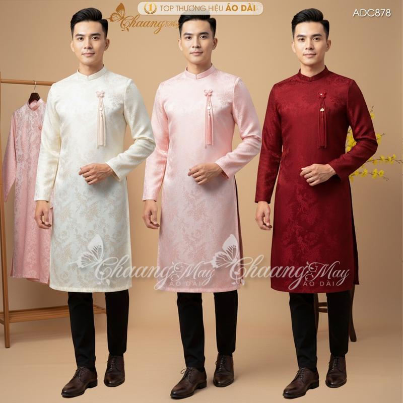  TẶNG KÈM KHĂN XẾP  Áo dài Nam cách tân truyền thống tu rua ngọc bội ADC878 may sẵn dự tiệc sự kiện cưới lễ tết đẹp 