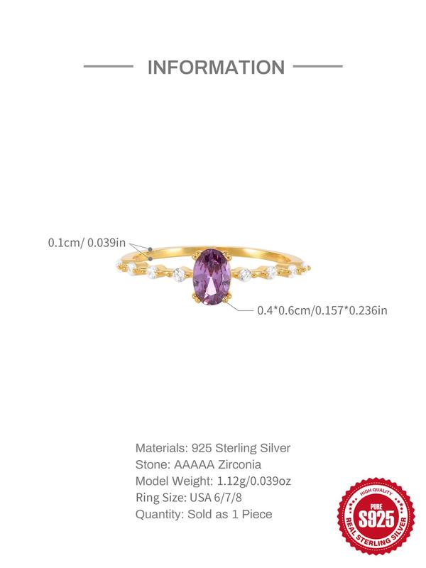 925 Sterling Silver Oval Shaped Artificial Zircon Inlaid Ring, Engagement Ring, Trendy All-match & Exquisite Jewelry Accessories for Women & Girls 1