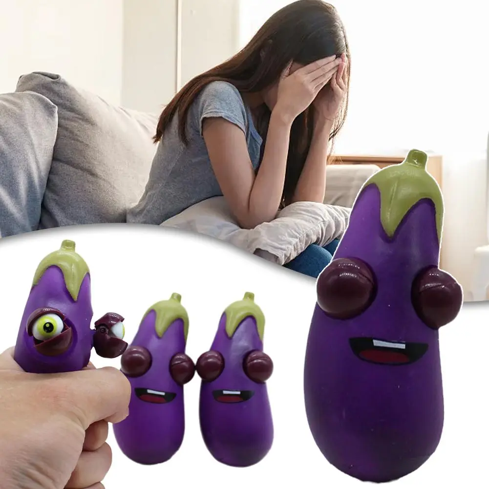 1 Pcs Eggplant Stress Relief Toy Creative Simulation Eye Ball Trick Release Eggplant Vegetable T5I1