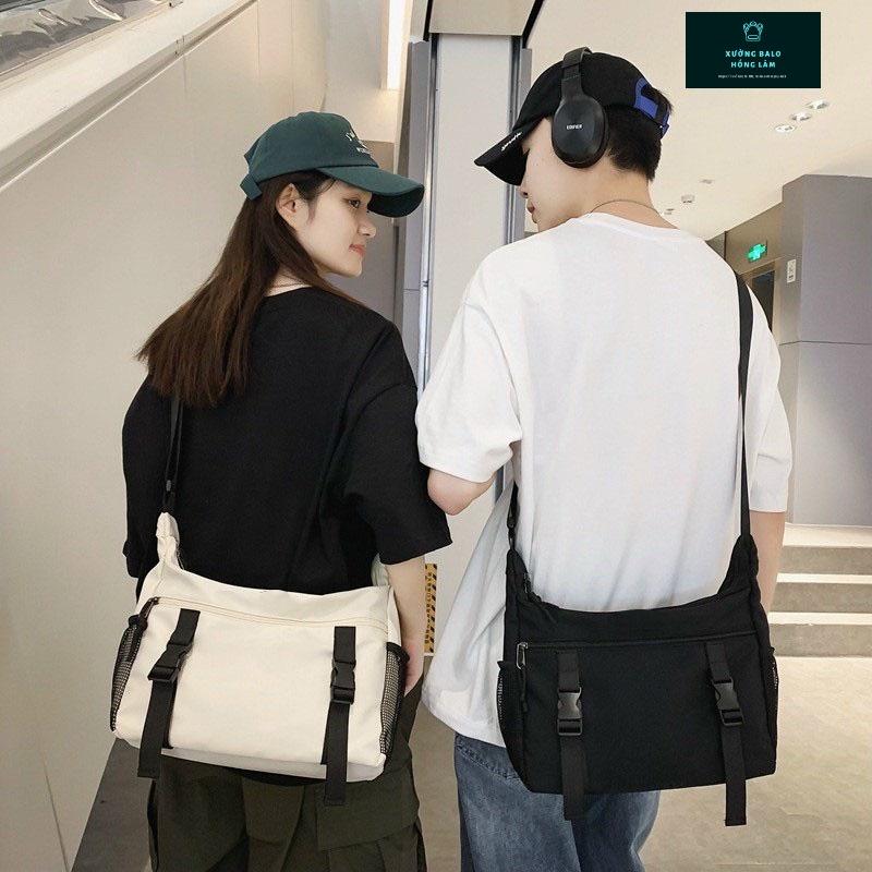 Túi đeo chéo Tote Vải canvas trơn lưới dây kéo nam nữ unisex Đi Học đi chơi Đựng Sách A4, laptop - xuongbalohonglam