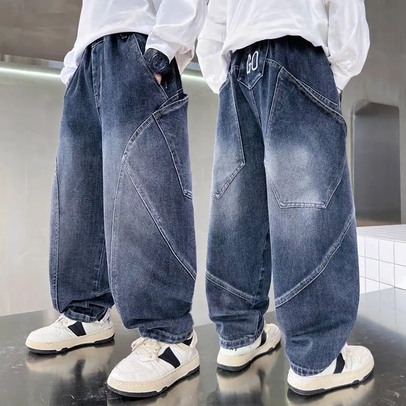 Quần Jean Dáng Xuông Đứng Hoạ Tiết Chữ GO Cho Bé Trai - Chất Jean Đứng Fom, Cạp Chun đồ  đi đám cưới 13 tuổi bò boy phố trẻ em 6