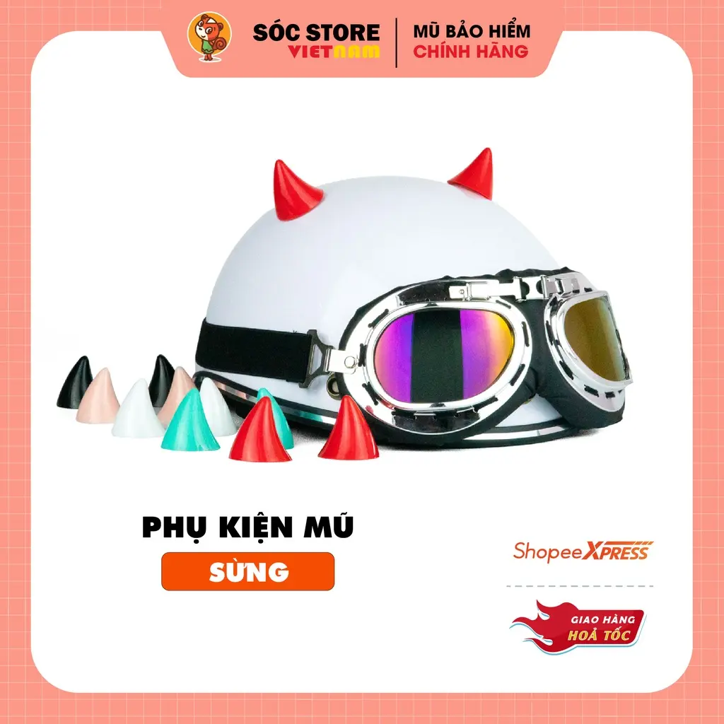 Sừng gắn, custom mũ bảo hiểm nửa đầu, 3 phần 4, siêu xinh Sóc Store Mũ bảo hiểm an toàn xe máy cưỡi mũ bảo hiểm