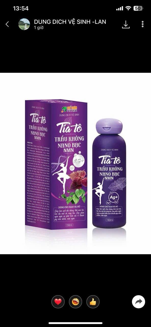 Product Introduction of Combo 2 chai Dung Dịch Vệ Sinh Phụ Nữ Tía Tô Nano Bạc NMN 150ml - Xuất Xứ Việt Nam hỗ trợ huyết trắng- khí hư-viêm hôi-nấm ngứa, nam nữ đều dùng được 1