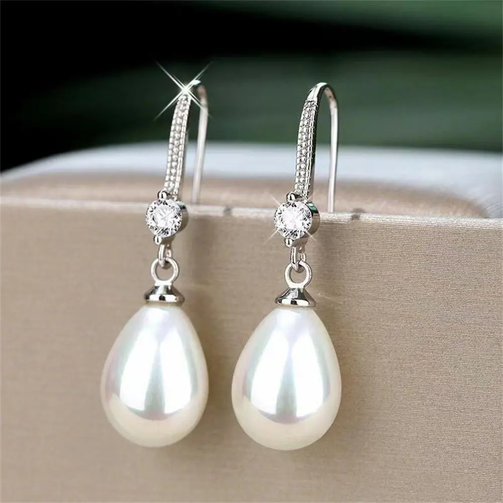Hypoallergenic Water drop earrings Shimmery Lightweight Pearlized Imitation  earrings Dangle earrings for Evening events Formal occasions Bridal wear