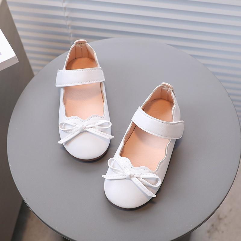 Gaya Korea Ikatan Simpul Bayi Gadis Kulit Datar Sepatu Warna Solid Ruffle Sol Lembut Anti Licin Sepatu Anak 2- 8 Tahun 2