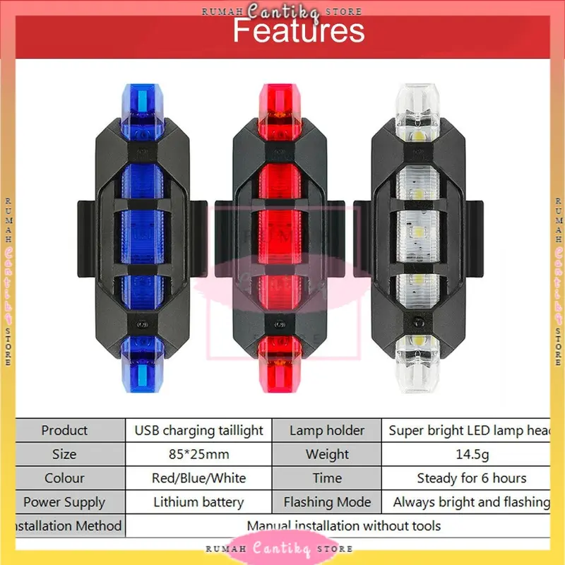 Lampu Belakang Sepeda LED USB Rechargeable Waterprof Anti Air 7