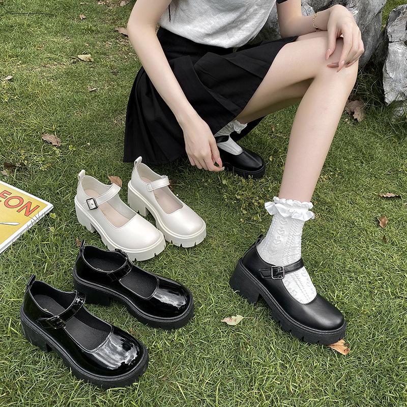 Product Introduction of Oversized women's shoes, sweet and cute, Mary Jane leather shoes, Japanese JK women's shoes, 7cm heel height, beige, bright black, matte black, size 34-43 9