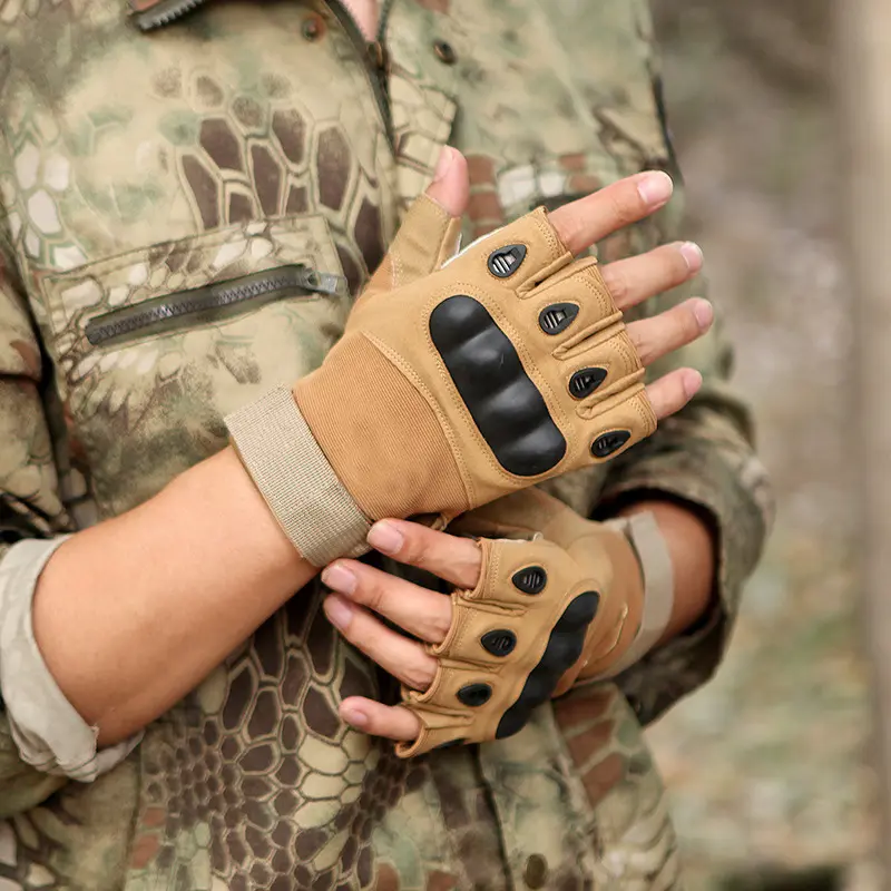 Găng Tay Cụt Ngón Tactical, Găng Tay Xe Máy Gù Cứng Kiểu Dáng Quân Đội