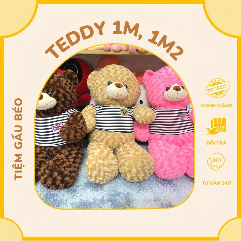 Gấu Bông Teddy áo thun kích thước 1m 1m2 Thú Bông Thú Nhồi Bông