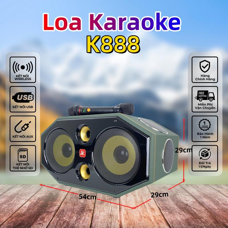 JK-K888 500W Loa Karaoke Di Động Nghe Nhạc Xách Tay Bluetooth 7.5, 3 Đường Tiếng - Bass 20cm x 2 Mid 12cm x 4 Treble x 2, UHF Micro không dây, Loa ngoài trời, Loa gia đình
