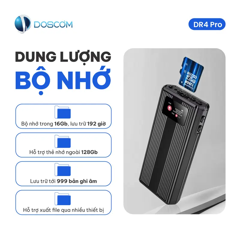 Thiết Bị Ghi Âm Thế Hệ Mới DR4 Pro DOSCOM D - Ghi Âm Liên Tục Thời Gian Dài, Chât Lượng Âm Thanh Sắc Nét máy  nhận diện giọng nói 2
