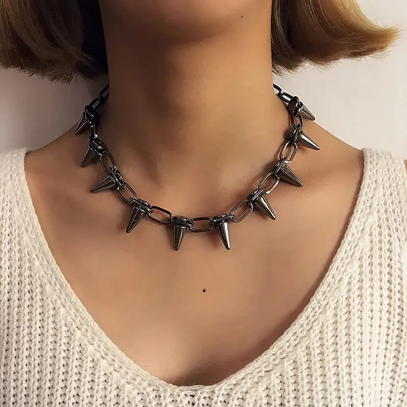 Harajuku Style Personality Fashion Punk Choker Necklace Goth Rivet Metal Spike Link Clavicle Chain For Women Men