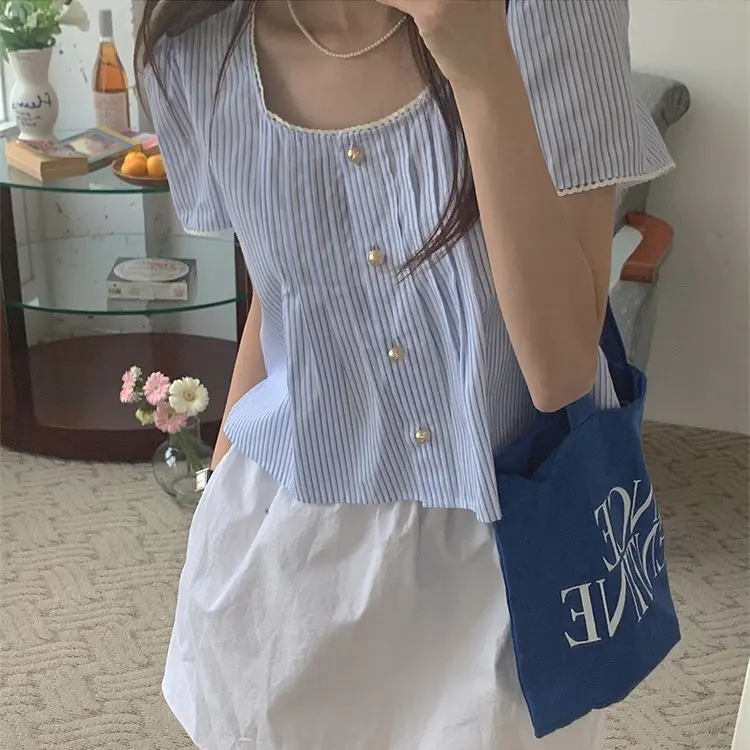 NJ Lavender Atasan Wanita Bergaris Korean Style Kekinian