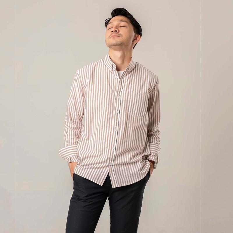 Kemeja Pria Garis WOODCUTTER Basic Butcher Stripe - Brown Lengan Panjang 4
