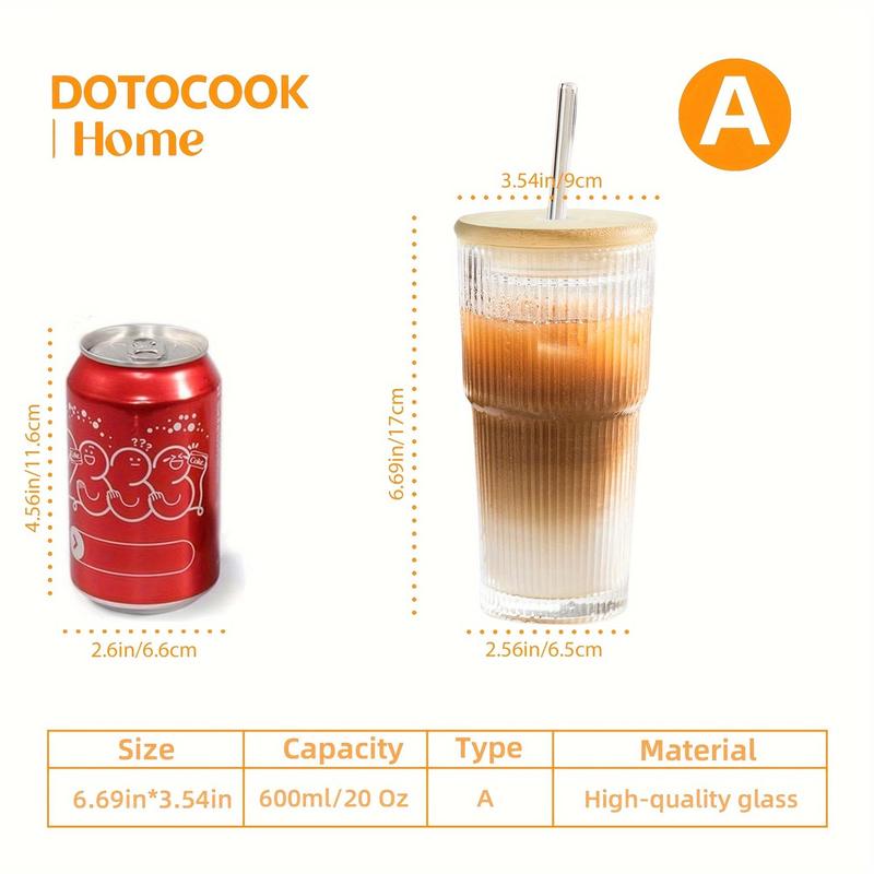 Product Introduction of Clear Glass Tumbler, 2 Counts Vintage Glass Cup with Bamboo Lid & Straw, Drinking Cup for Water, Iced Coffee, Juice, Milk Tea 1