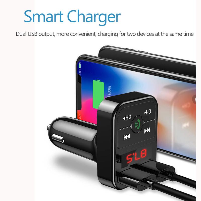  Bluetooth ô tô 5.0 bộ phát FM PD loại C USB Dual 3.1A bộ sạc nhanh ánh sáng xung quanh đầy màu sắc bộ điều chế MP3 rảnh tay 