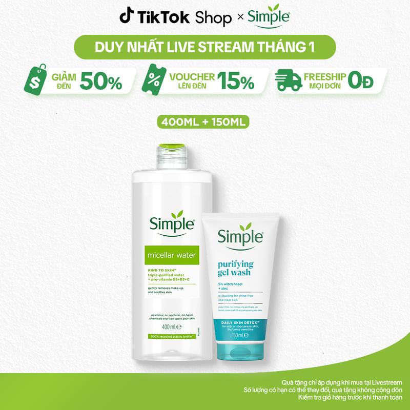 3 FS Combo Skincare Simple Nước Tẩy Trang 400ml + Sữa Rửa Mặt 150ml Giúp Da Sạch Thoáng Skincare