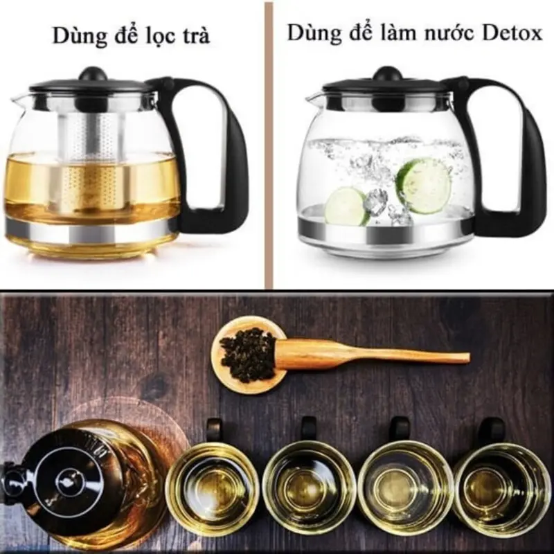 Bình lọc trà dung tích  700ml thủy tinh tặng kèm 4 cốc 3