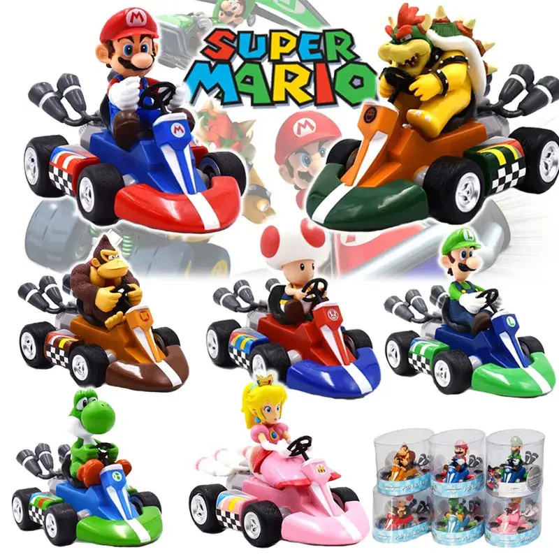 Đồ Chơi Mô Hình Nhân Vật, Super Mario Bros Karting, Luigi, Bowser, Công Chúa Đào, Yoshi, Cóc, Ô Tô Kéo Lùi, Búp Bê Trò Chơi Anime, Quà Tặng Cho Trẻ Em 0