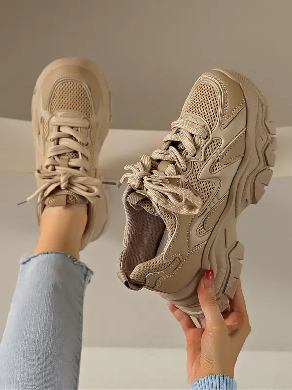 Women's Fashionable Lace Up Platform Sneakers, Casual Comfortable Sports Shoes for Daily Wear, Female All-match Round Toe Shoes for Daily Wear 0