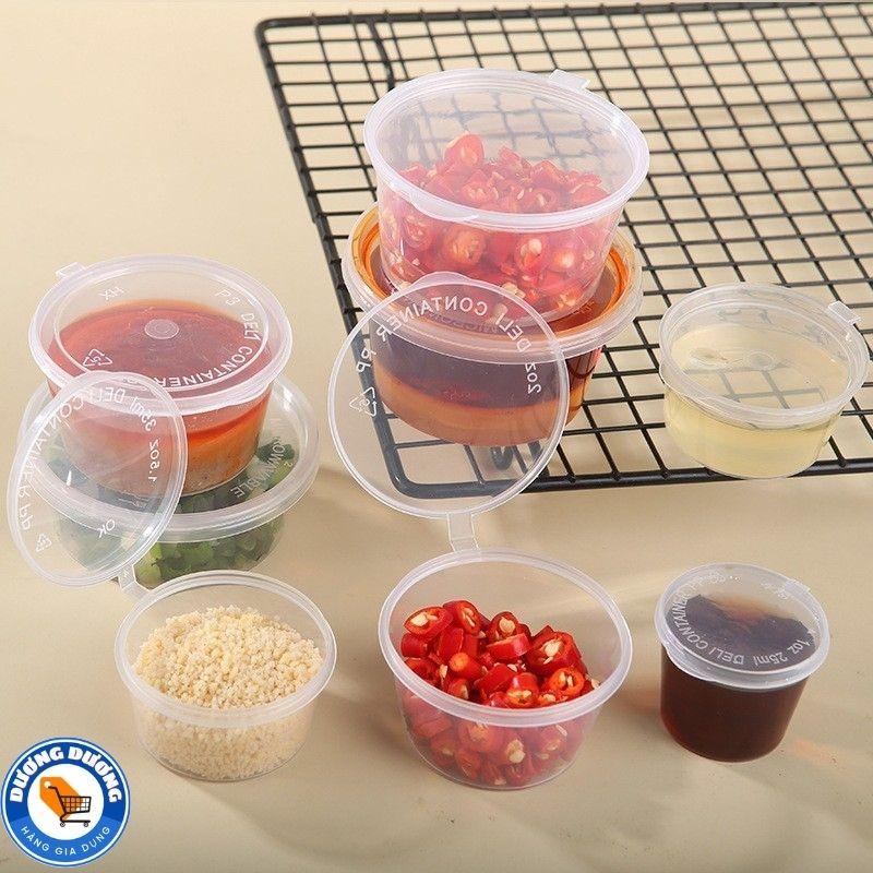  Lốc 50 Hũ Đựng Sốt Nước chấm Nước Tương Gia Vị 50ml Có Nắp Liền Dùng 1 Lần - Chén Đựng Sốt Caramen Nắp Liền Đậy Kín - Hủ Nhựa Hộp Nhựa Đựng Panna Cotta 